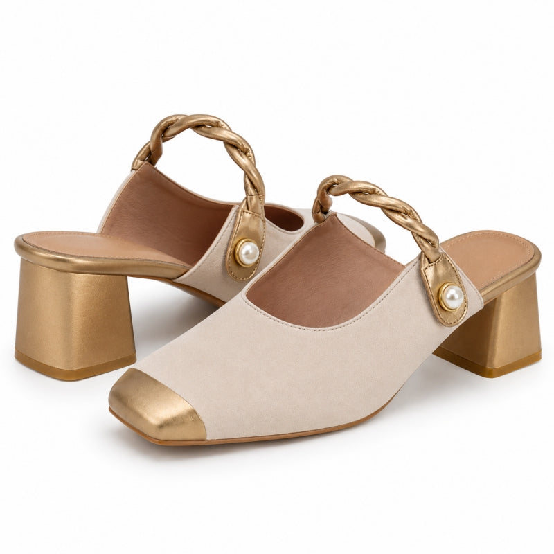 Women’s Square Toe Slingback Heels with Braided Strap