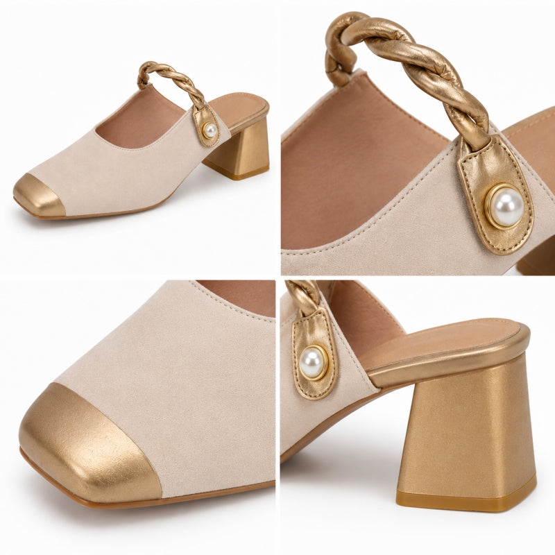 Women’s Square Toe Slingback Heels with Braided Strap
