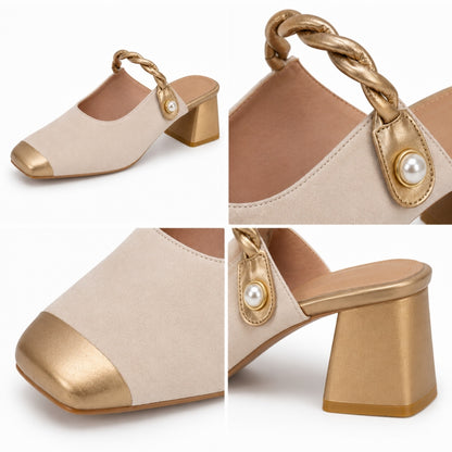 Women’s Square Toe Slingback Heels with Braided Strap