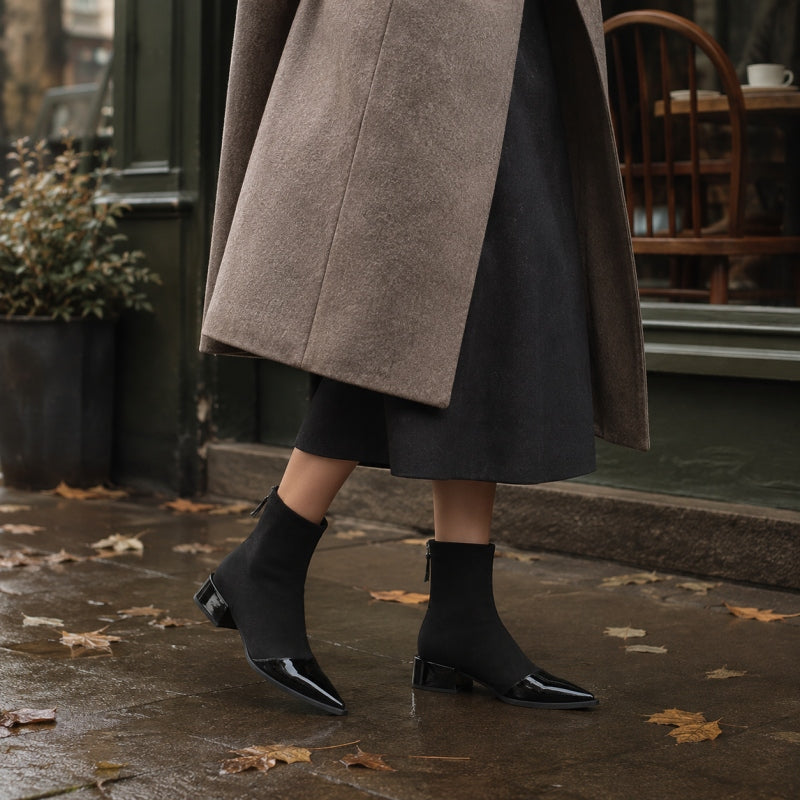 Women’s Sheepskin Ankle Boots with Patent Toe
