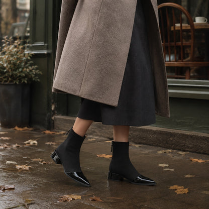 Women’s Sheepskin Ankle Boots with Patent Toe