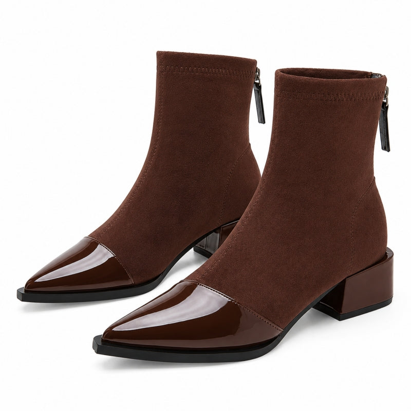 Women’s Sheepskin Ankle Boots with Patent Toe