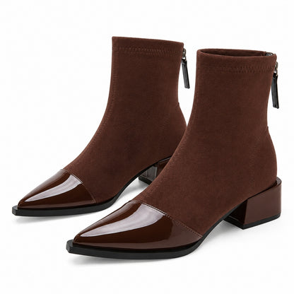Women’s Sheepskin Ankle Boots with Patent Toe