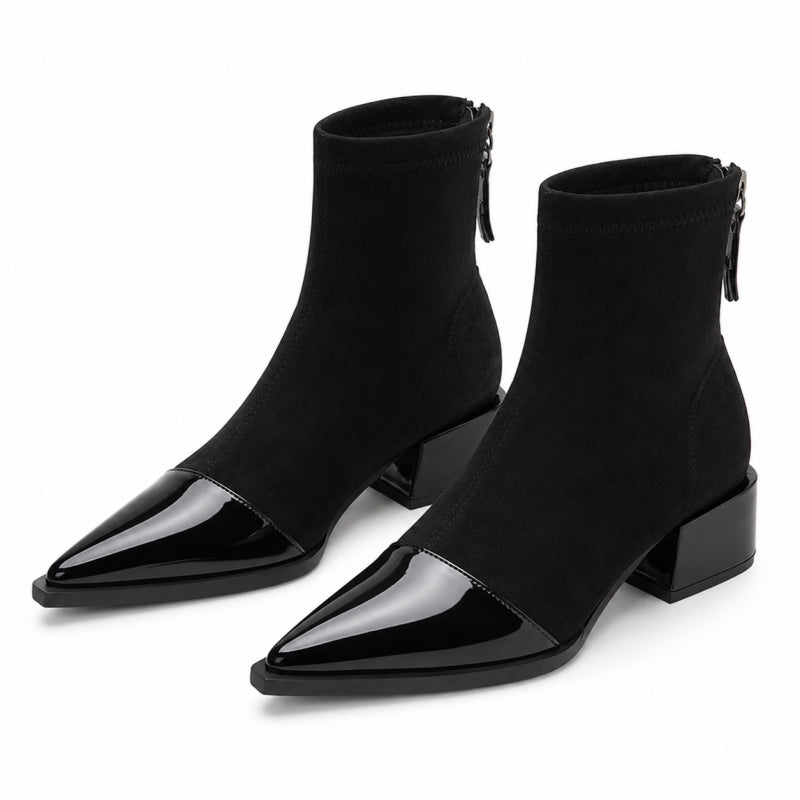 Women’s Sheepskin Ankle Boots with Patent Toe