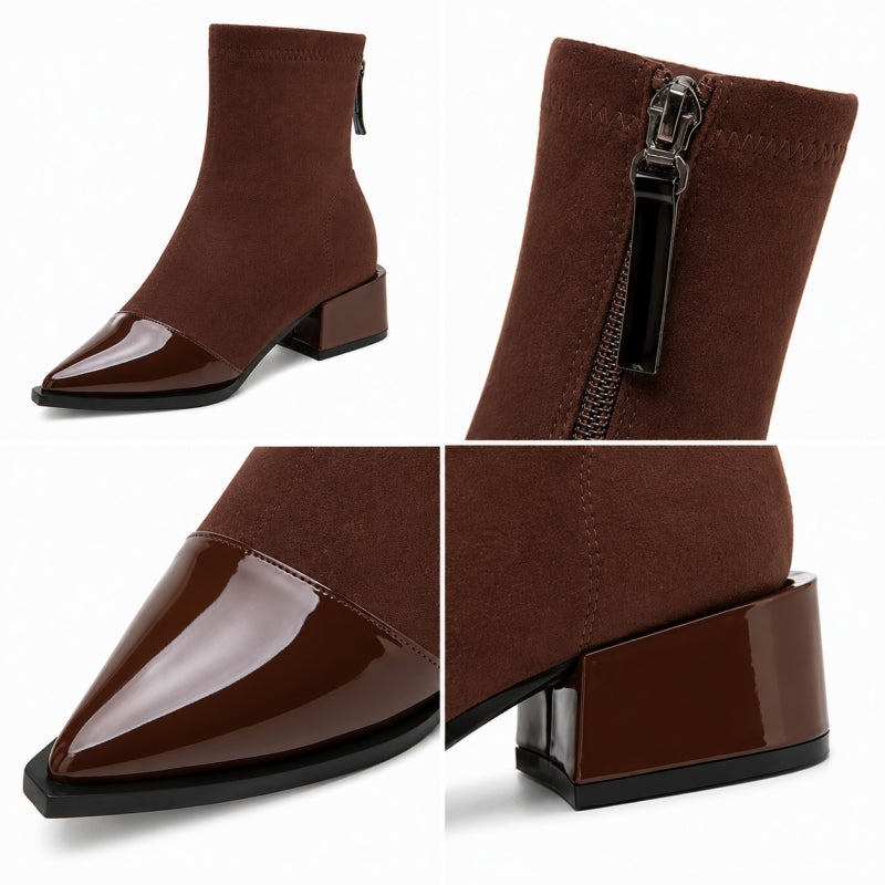 Women’s Sheepskin Ankle Boots with Patent Toe