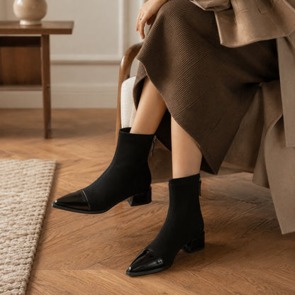 Women’s Sheepskin Ankle Boots with Patent Toe