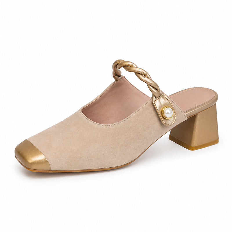 Women’s Square Toe Slingback Heels with Braided Strap