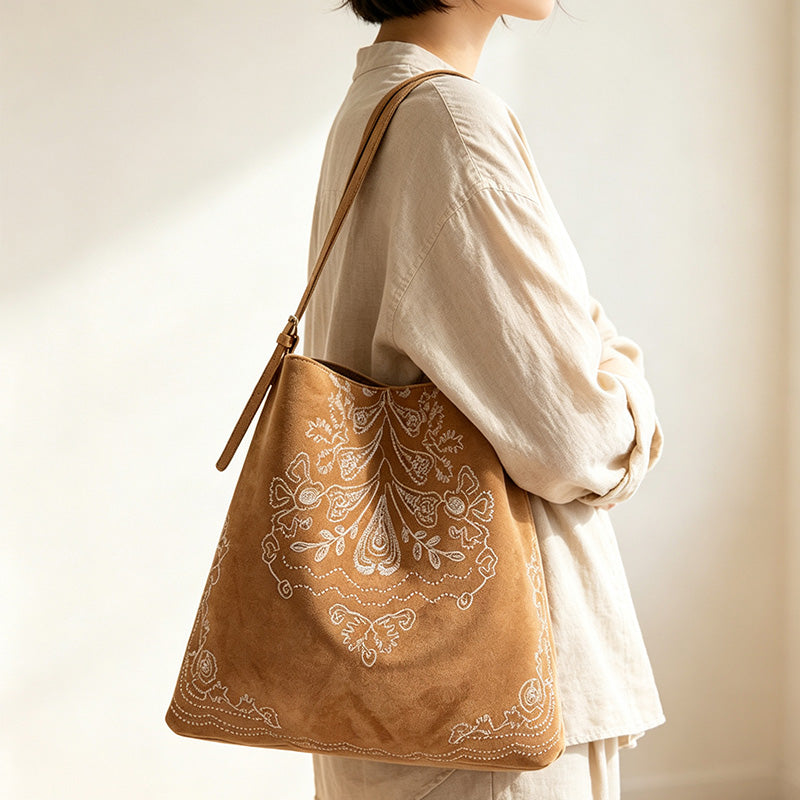Patterned Suede Tote Bag